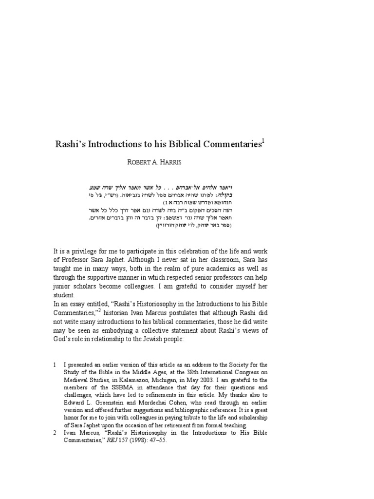Rashi's Introductions To His Biblical Commentaries: Obert Arris | PDF ...