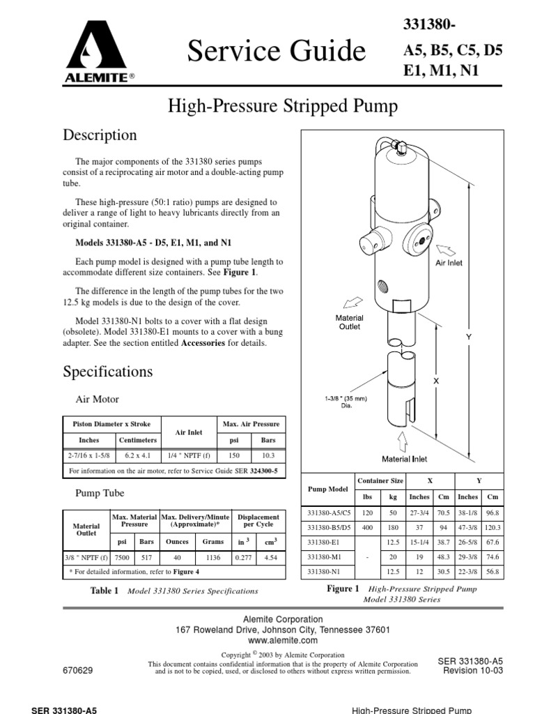 Alemite Pump Service Guide 331380 (1003) PDF PDF Leak Pump