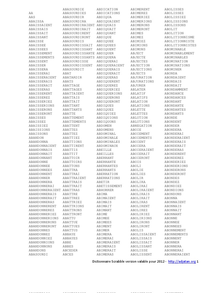 Dictionnaire Complet Scrabble Nouveaux Mots 2012 Inclus PDF