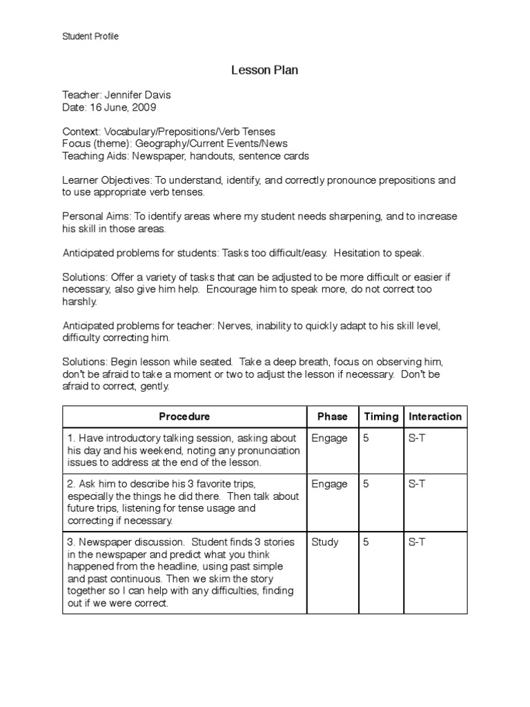 Written Plan For Student Personal Learning Plan Template