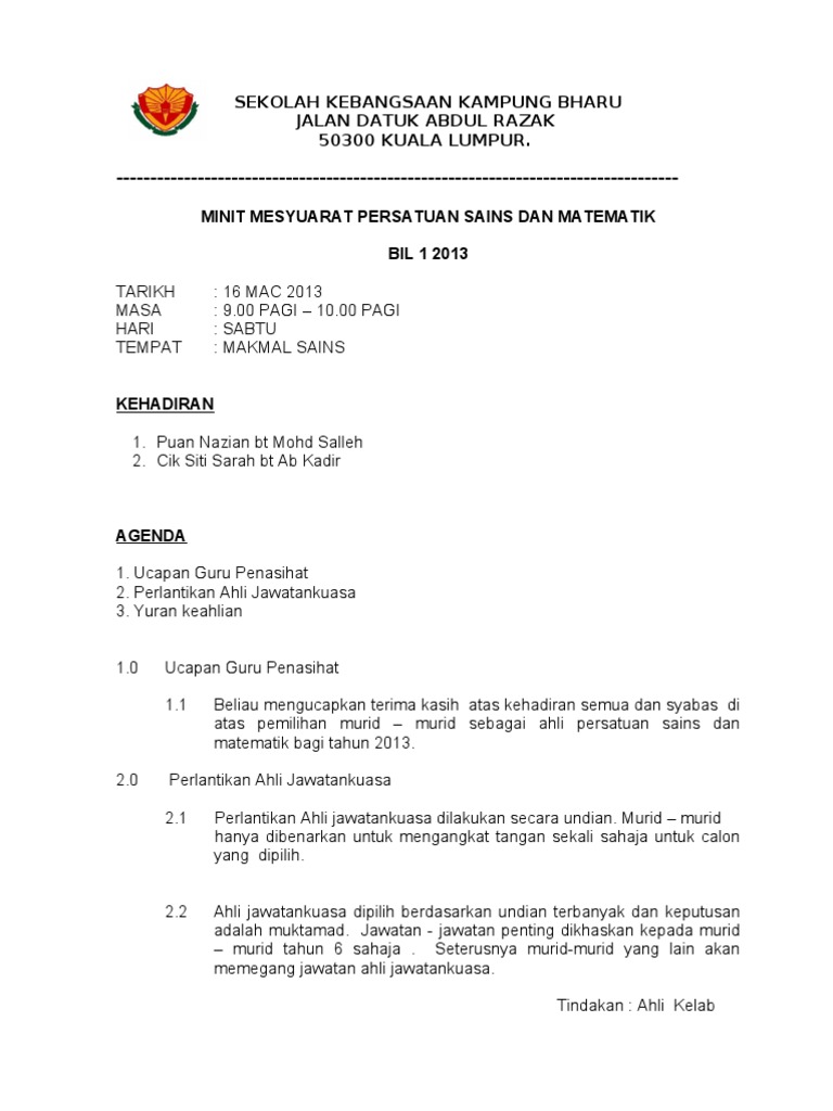 Minit Mesyuarat Persatuan Sains Dan Matematik