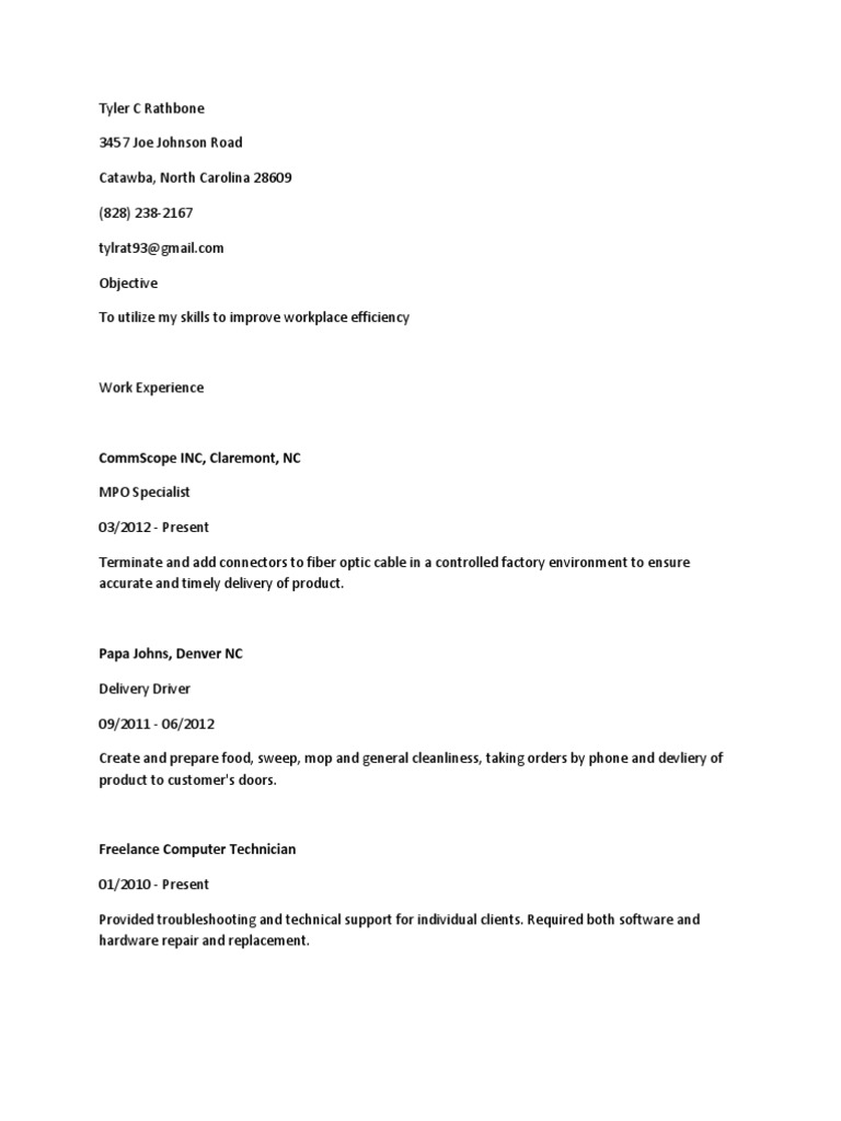 Tyler Rathbone's Resume and Skills | PDF