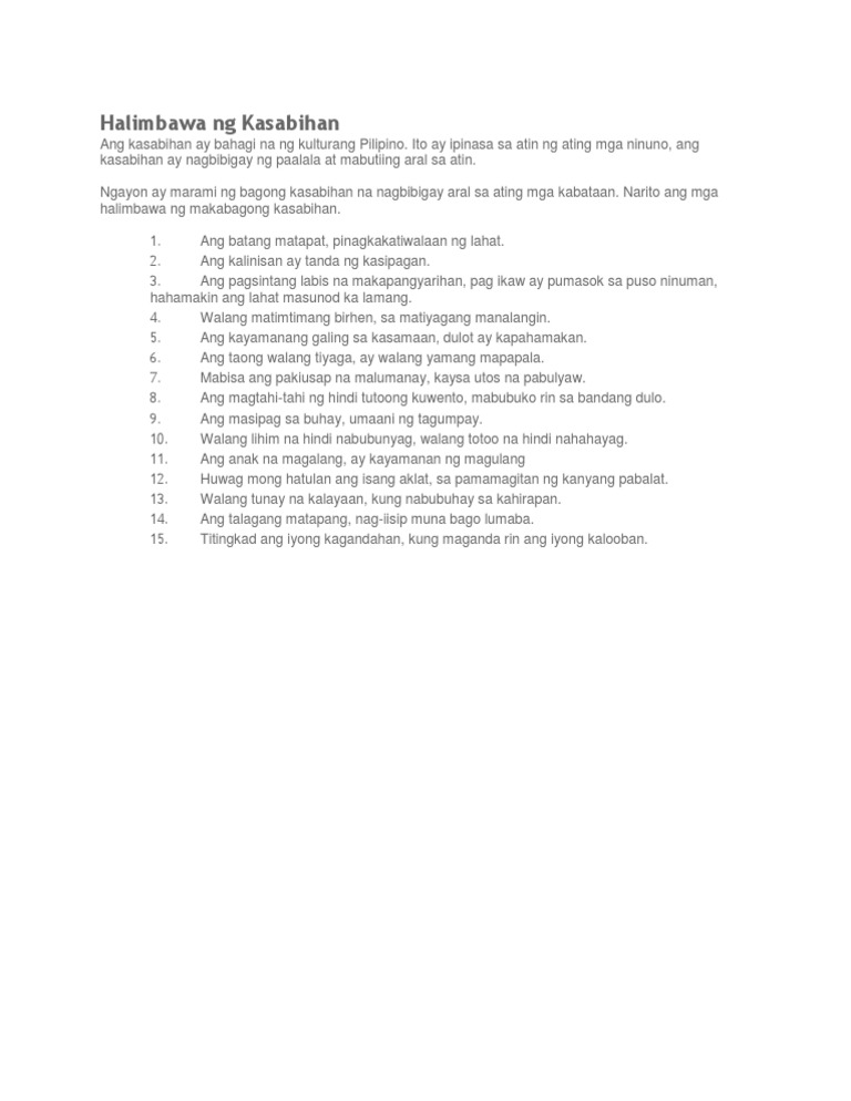 Halimbawa Ng Kasabihan Pdf