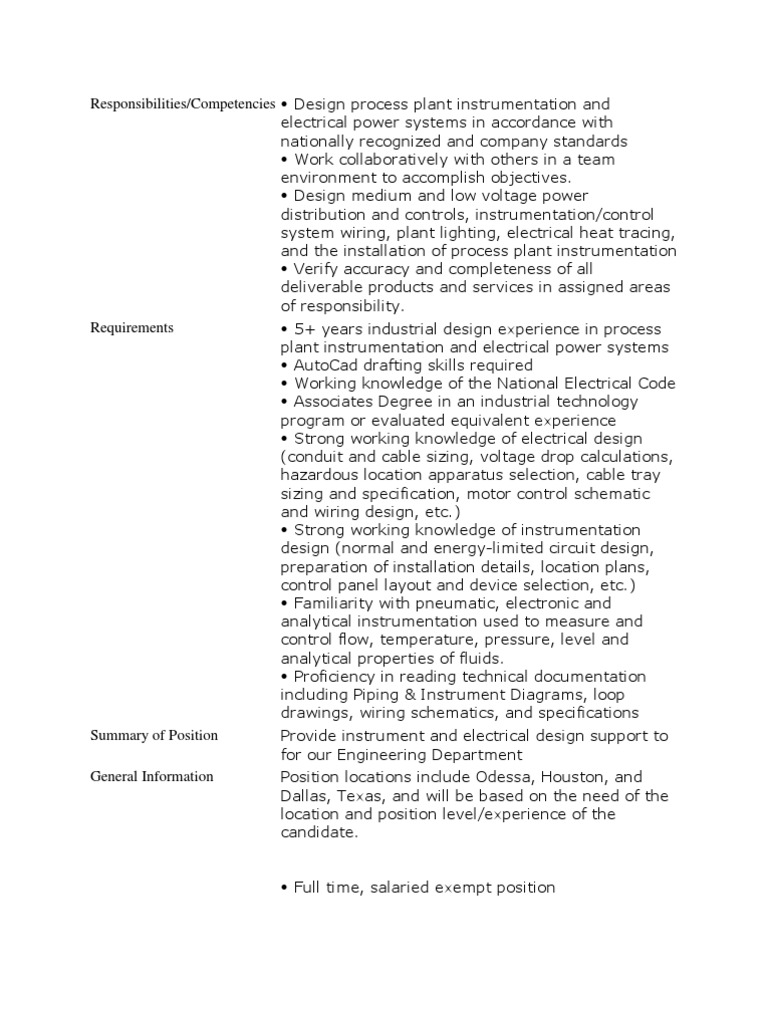 Instrument Designer Job Description PDF Instrumentation