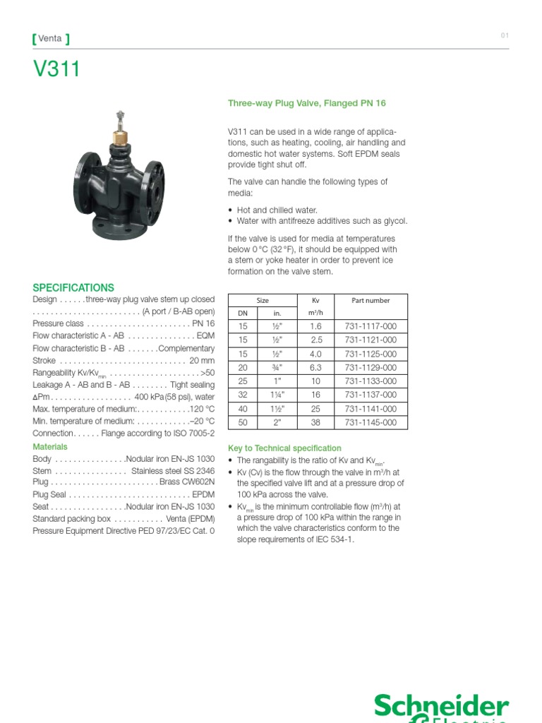 Vanne 3 Voies En Acier Schneider Electric - DN 32 PN 16 - Réf. 7311737000 - Neuf Sous Emballage