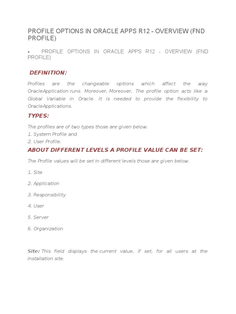 Profile Options in Oracle Apps r12 | PDF | Pl/Sql | Application Software