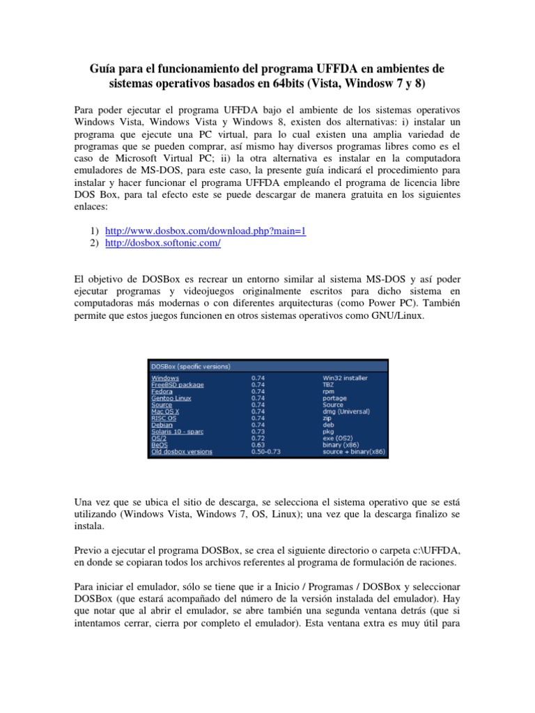 Uso de UFFDA en Windows 64 bits | PDF | Dos | Emulador