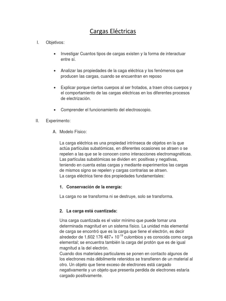 Informe de Cargas Electricas Fisica 2 PDF Electrón Electricidad