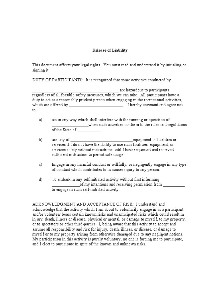 Inflatable Waiver Sample PDF Negligence Risk