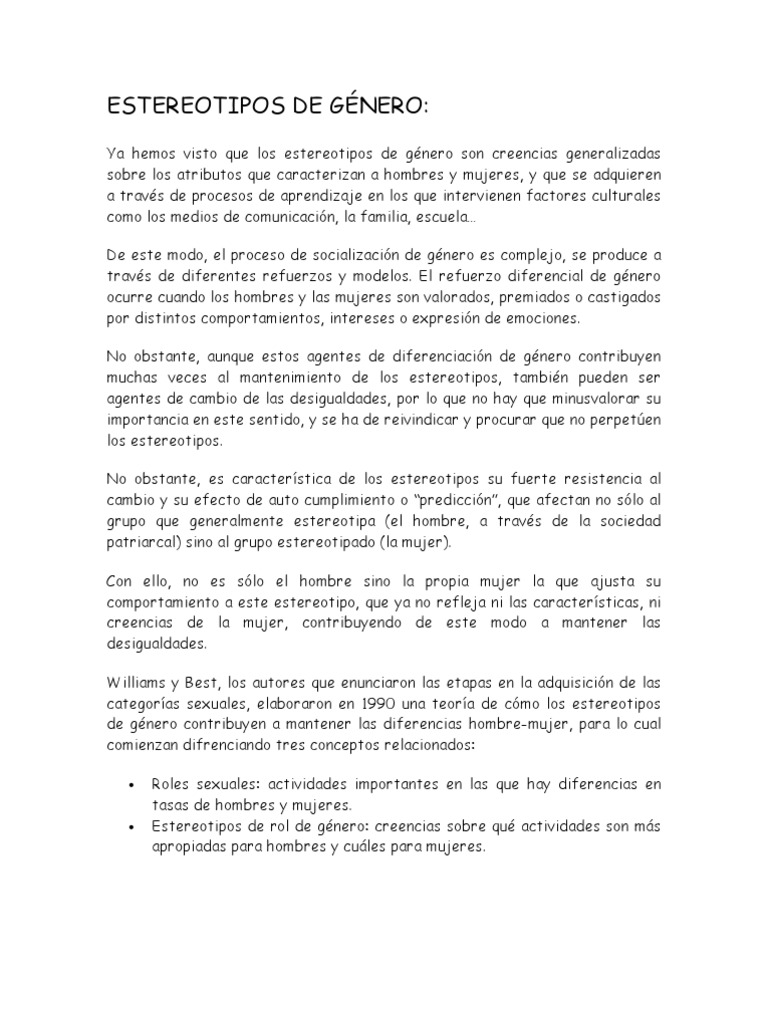 Estereotipos de Género y su Impacto | PDF | Hombre | Estereotipos