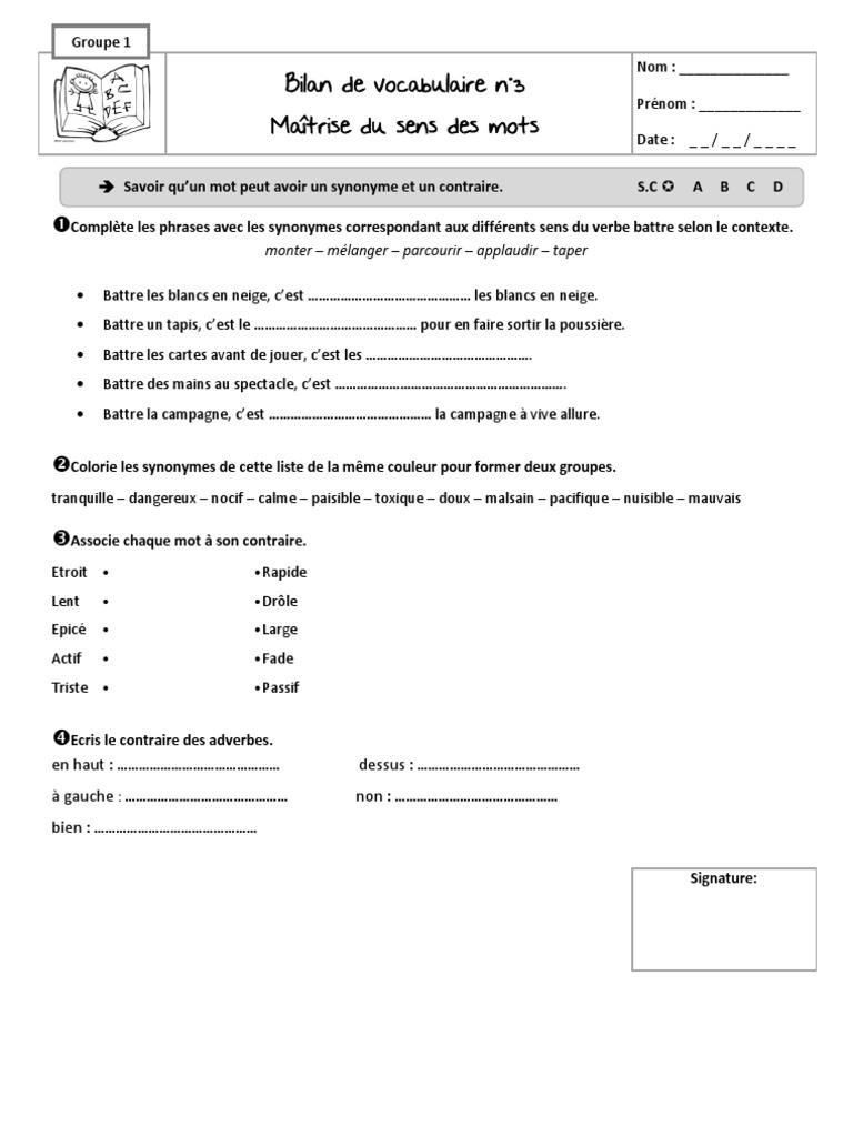 3 Synonymes Antonymes Syntaxe Grammaire
