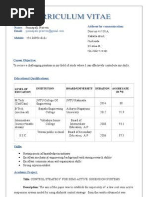 Resume for freshers (TCS)