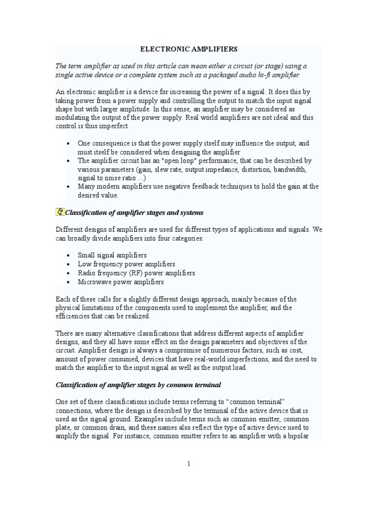 Electronic Amplifier Notes PDF Amplifier Operational Amplifier