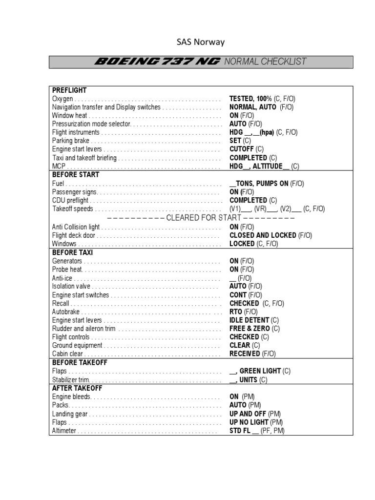 Normal Checklist SAS Norway | Vehicles | Aerospace Engineering