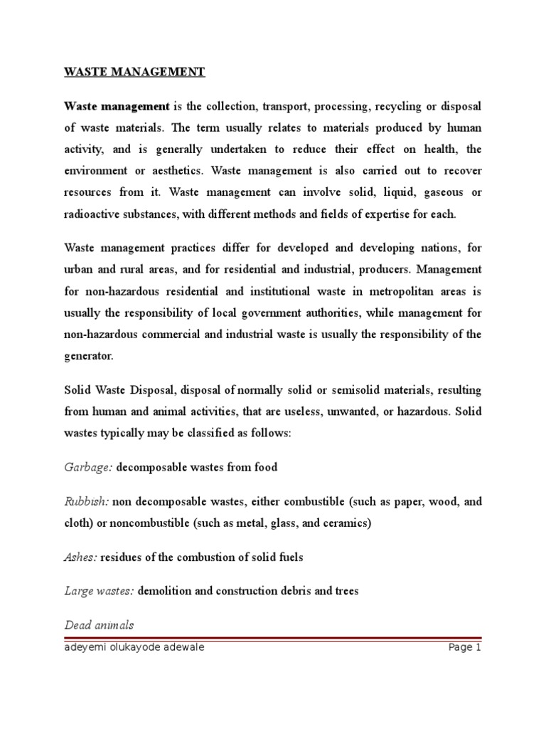 Methods of Waste Disposal Waste Management Incineration