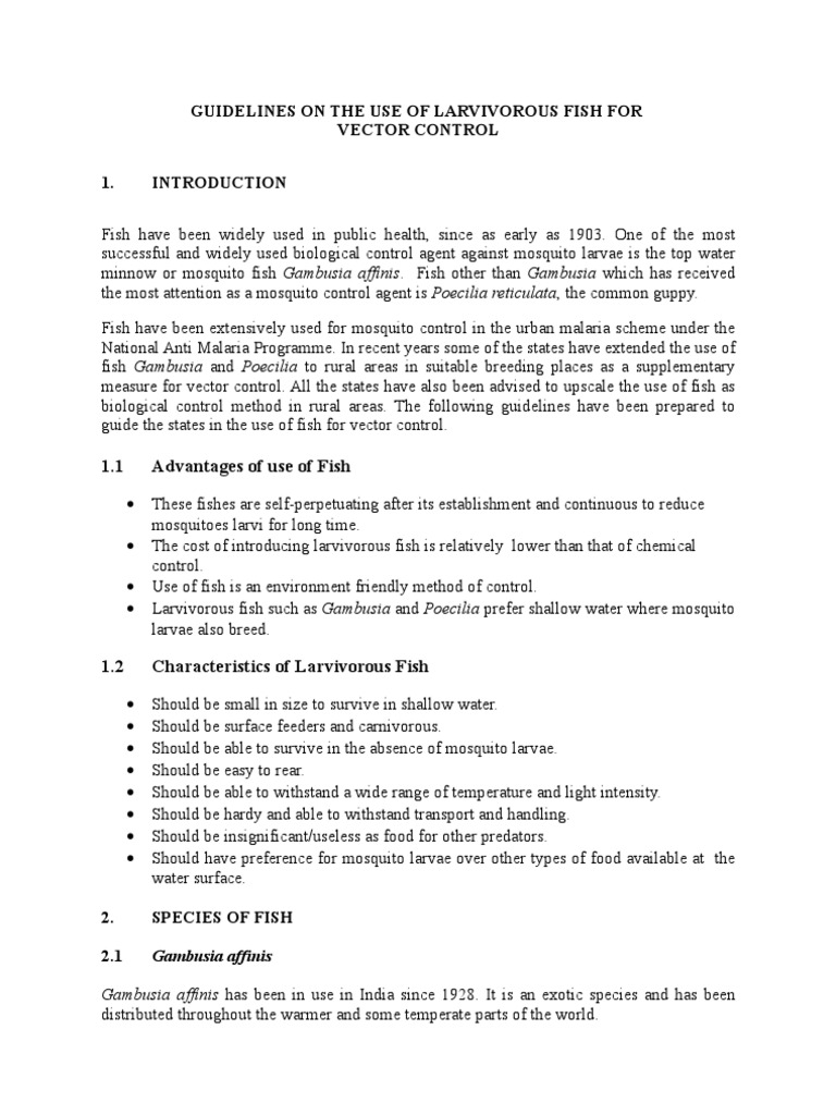 Larvivorous Fish for Mosquito Control | PDF | Water | Nature