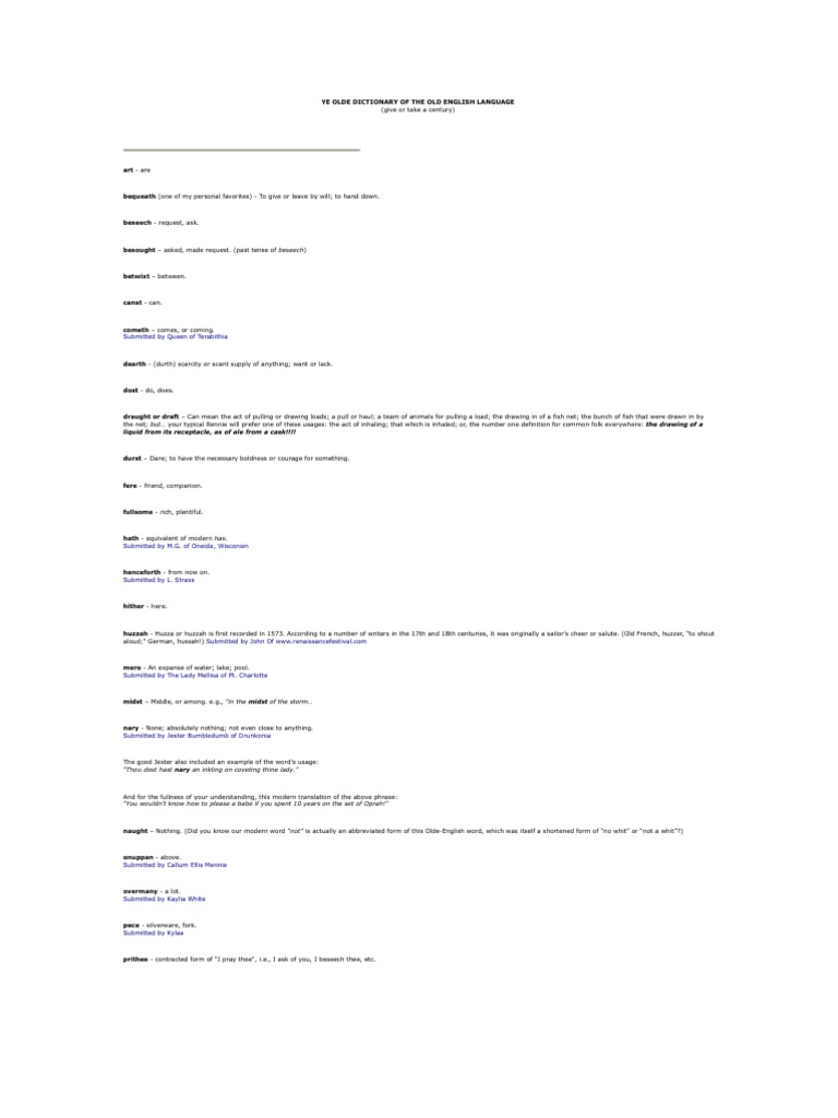 Ye Olde Dictionary of the Old English Language Linguistics