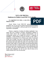 Nota de Prensa Sindicato de Policía Local-FSP-UGT-Melilla