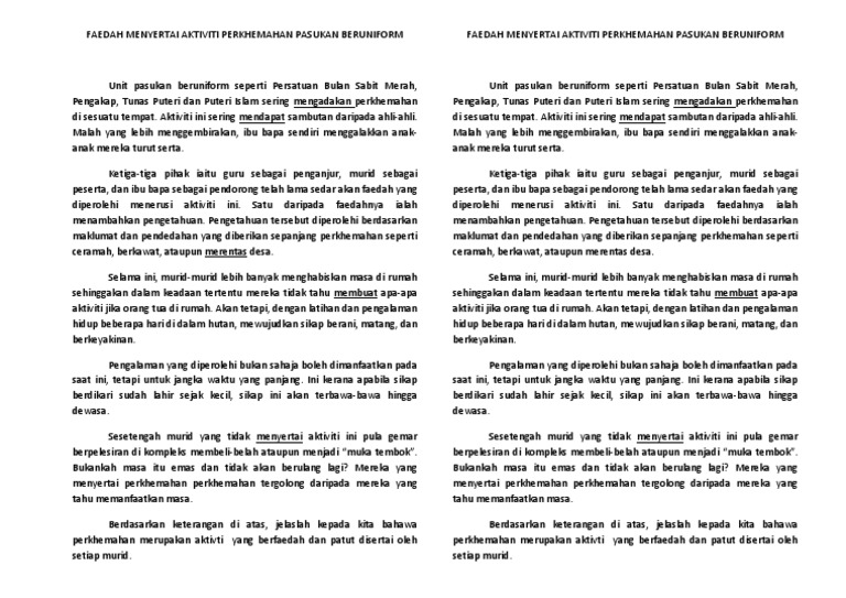 Faedah Menyertai Aktiviti Perkhemahan Pasukan Beruniform