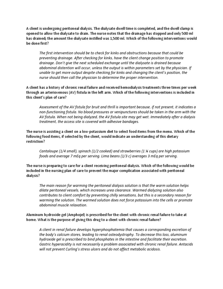 Exam Questions PDF Dialysis Clinical Medicine