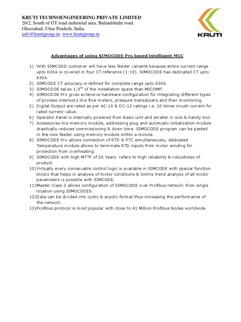 SIMOCODE Pro Benefits for MCC Systems | PDF | Business