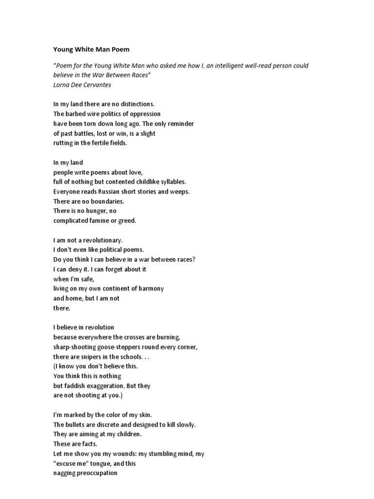 Young White Man Poem Poetry Racism