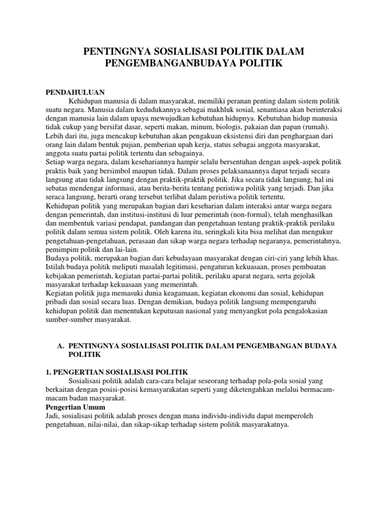 Pentingnya Sosialisasi Politik Dalam Pengembangan Budaya Politik Pdf