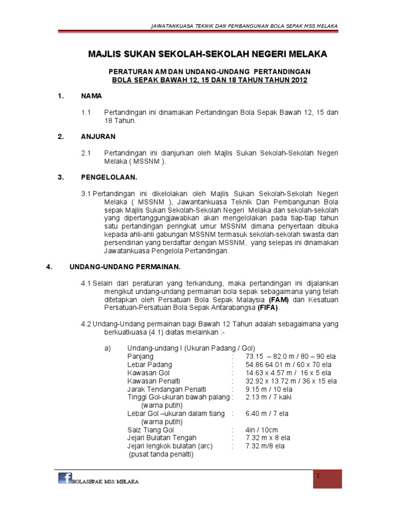 Peraturan Undang Undang Bola Sepak 12 15 18 Tahun Mss Melaka 2011