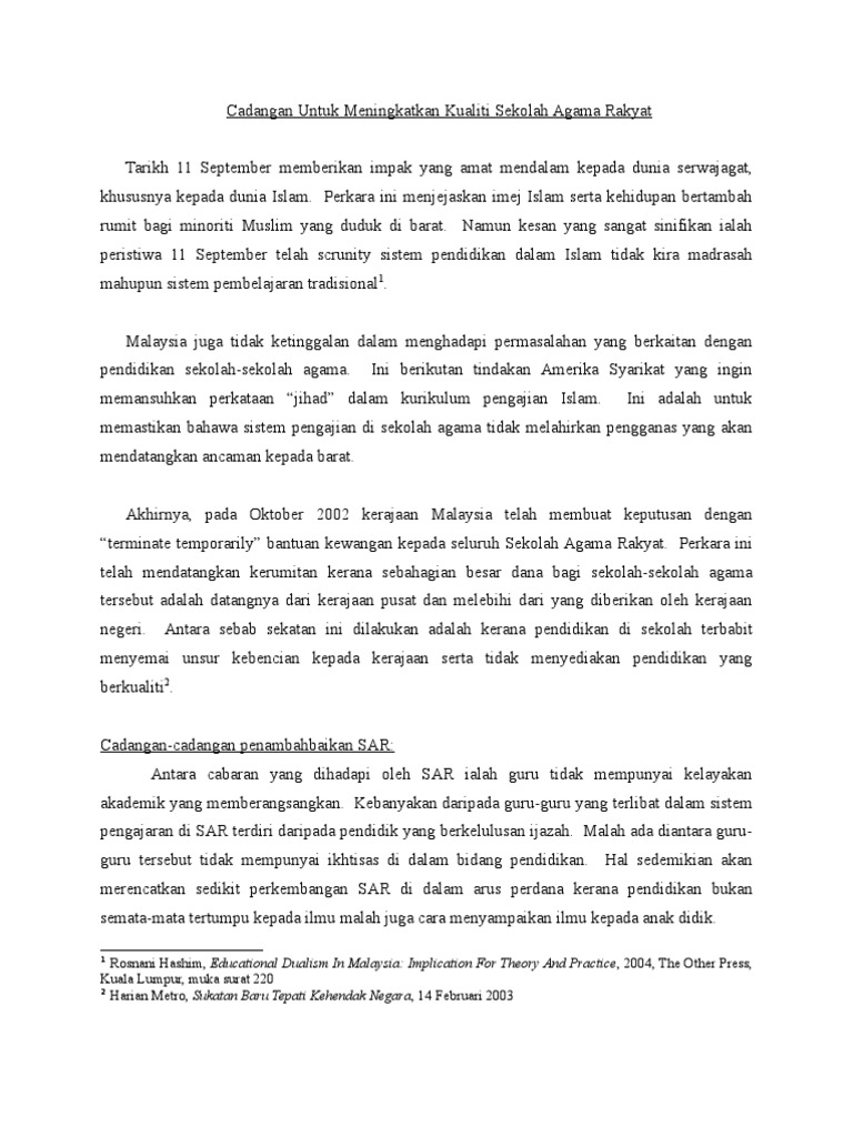 Cadangan Meningkatkan Kualiti Sekolah Agama Rakyat Pdf