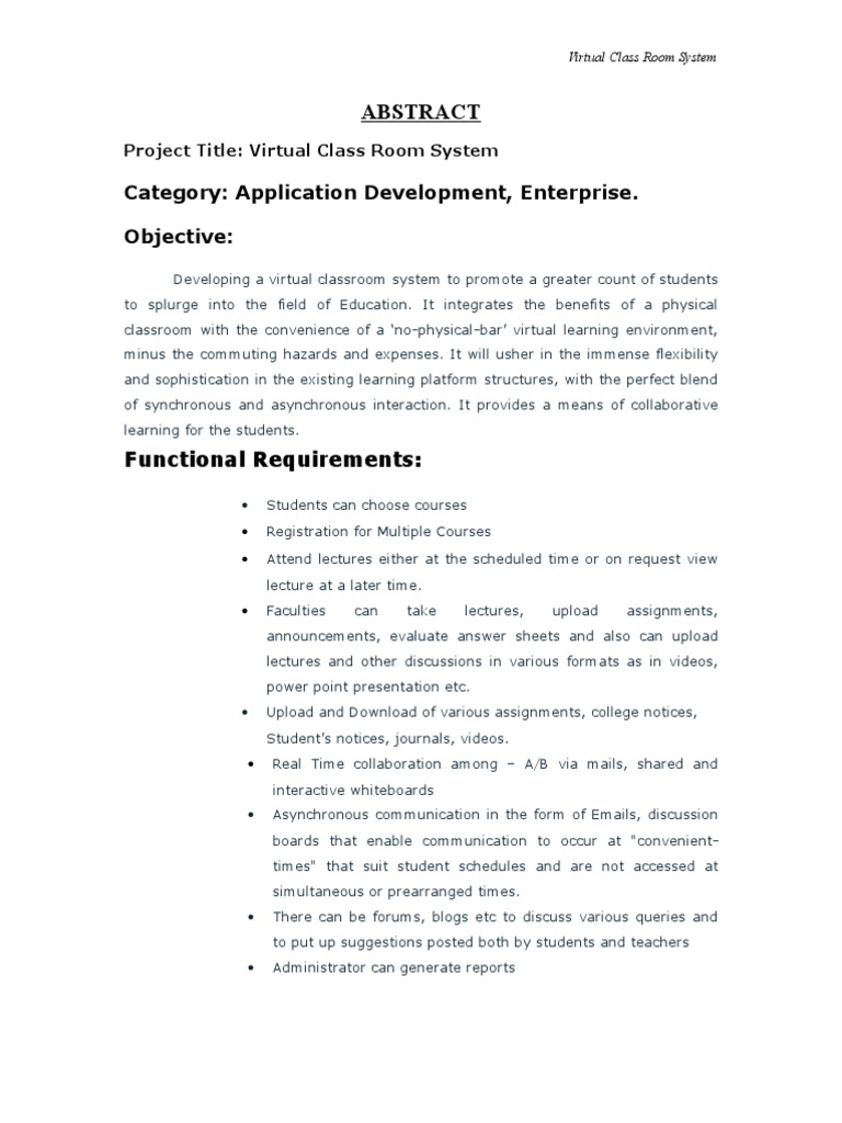 Virtual Classroom System Overview | PDF | Distance Education | Internet