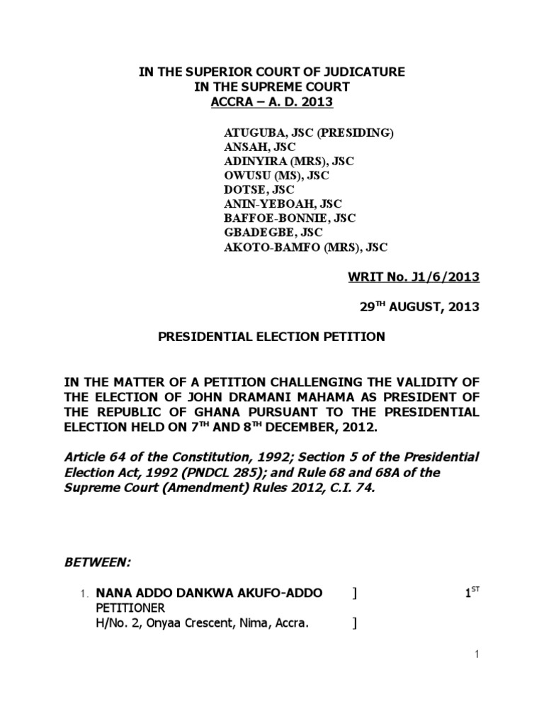 Final Judgement On The Ghana Elecion Petition At The Supreme Court Judgement Paakwasiotchere Pdf