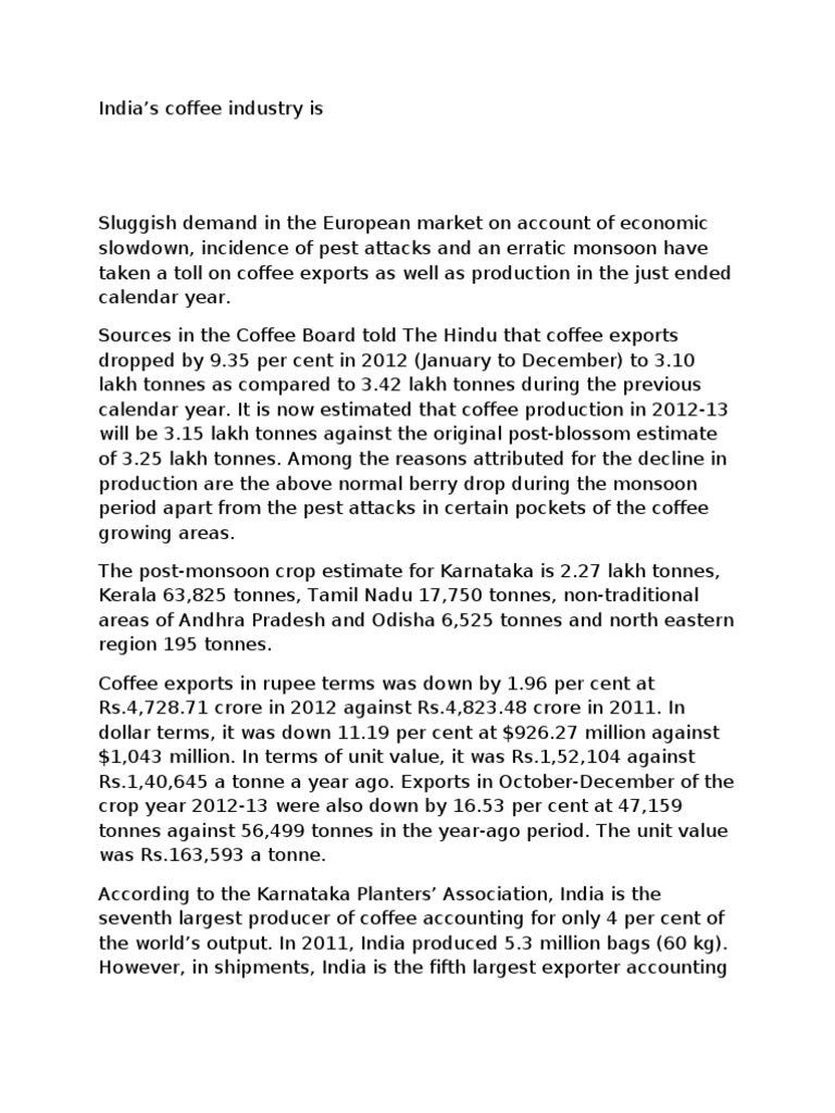 Coffee Industry PDF Coffee Tea