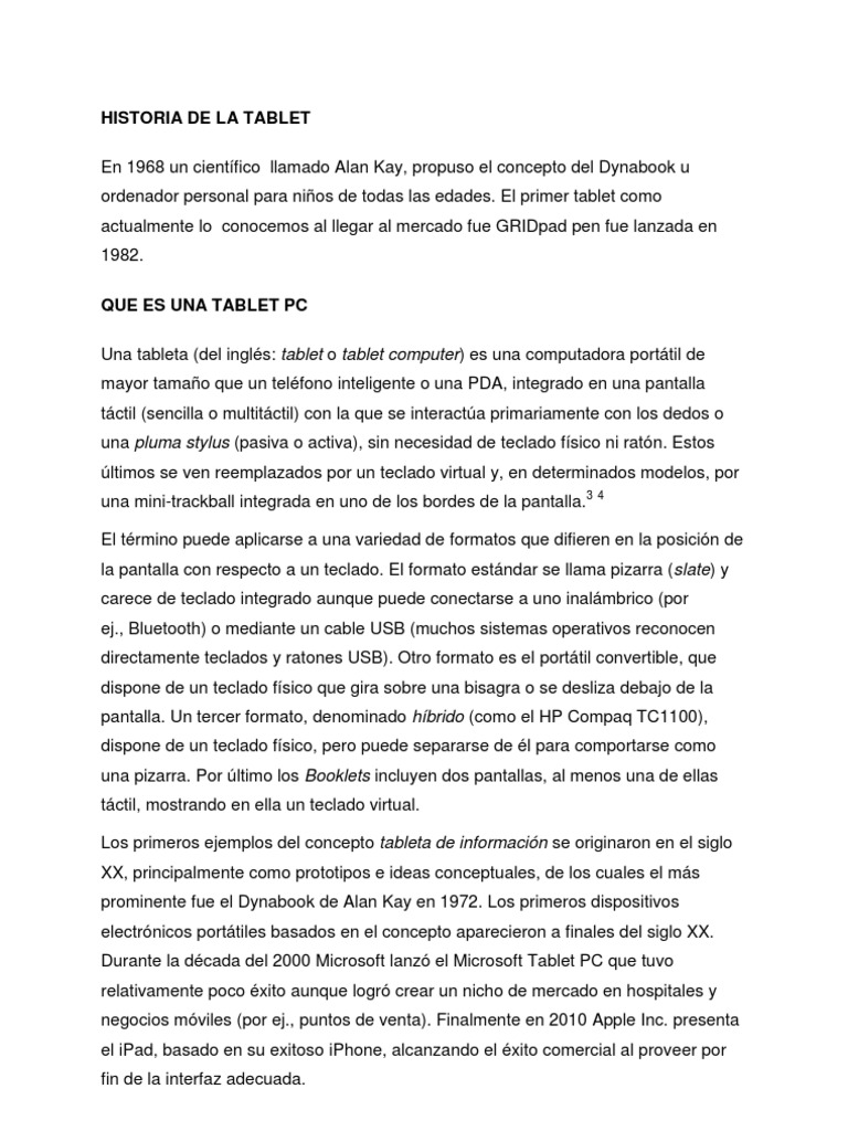 Historia de la Tablet: Orígenes y Evolución | PDF | Tableta ...