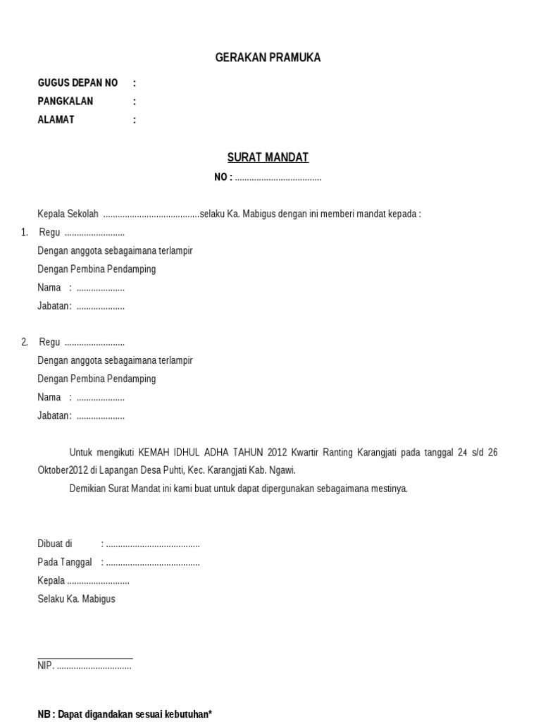 Surat Mandat Sekolah