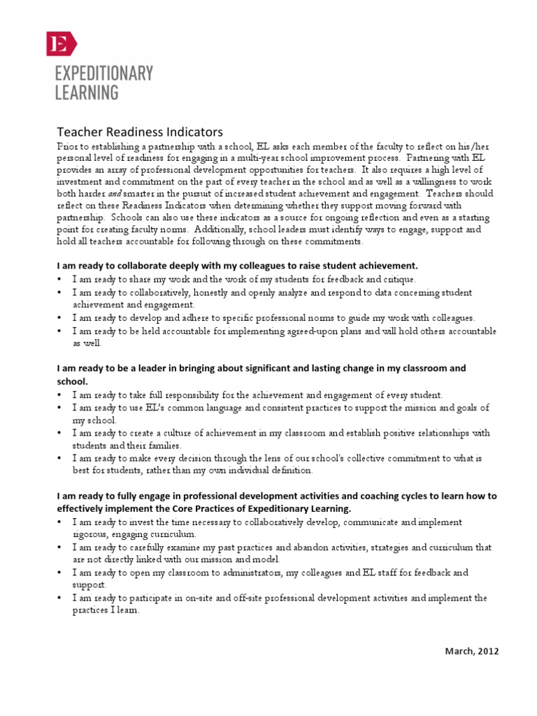 Teacher Readiness Indicators EL 030612 | PDF