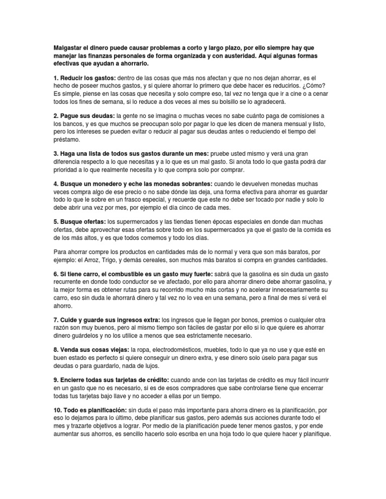 10 Consejos para Ahorrar Dinero | PDF | Ahorro | Dinero