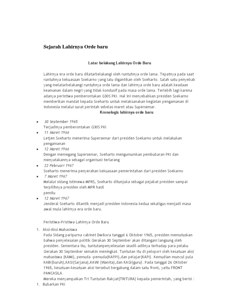 Sejarah Lahirnya Orde Baru