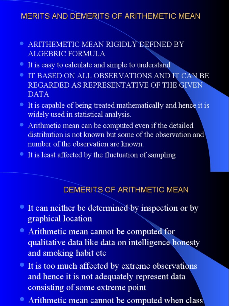 Merits and Demerits of Means in Statistics | PDF | Arithmetic Mean ...