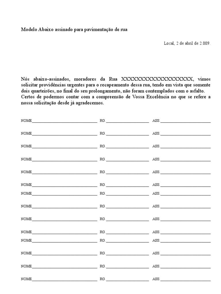 ABAIXO ASSINADO para Pavimentação de Rua 1 PDF
