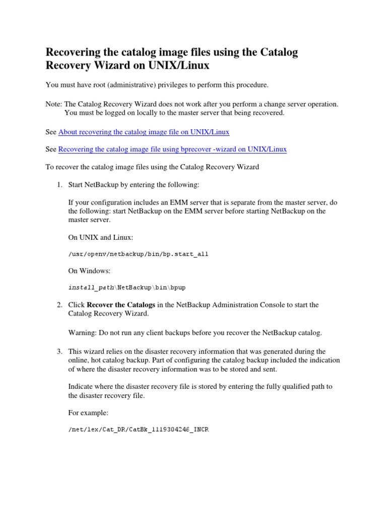 Recover NetBackup Catalog on UNIX/Linux | PDF | Backup | Computer File
