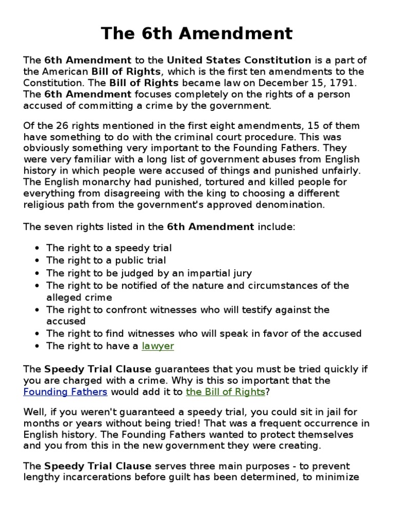 sixth amendment history Sixth Amendment To The United States Constitution Jury Trial