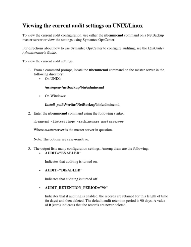 View Audit Settings on UNIX/Linux | PDF