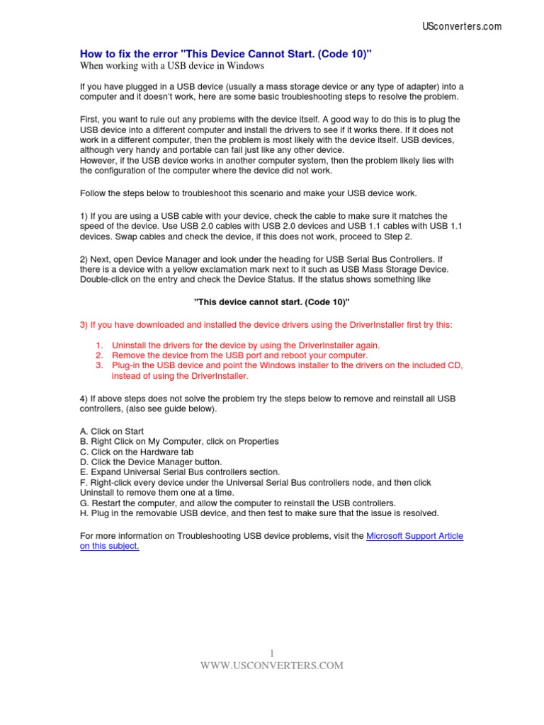 windows 7 driver error code 10