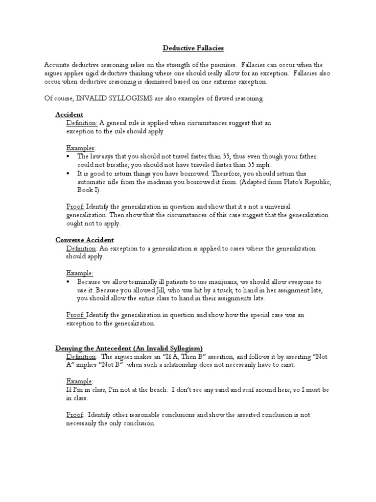 Deductive And Inductive Fallacies Causality Inductive Reasoning