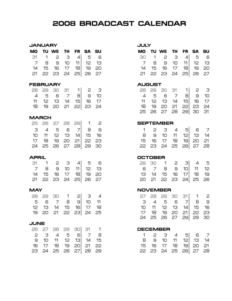 2008 Broadcast Calendar | PDF