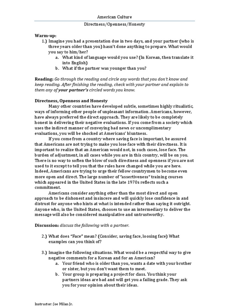 Understanding American Directness | PDF | Social Science | Wellness