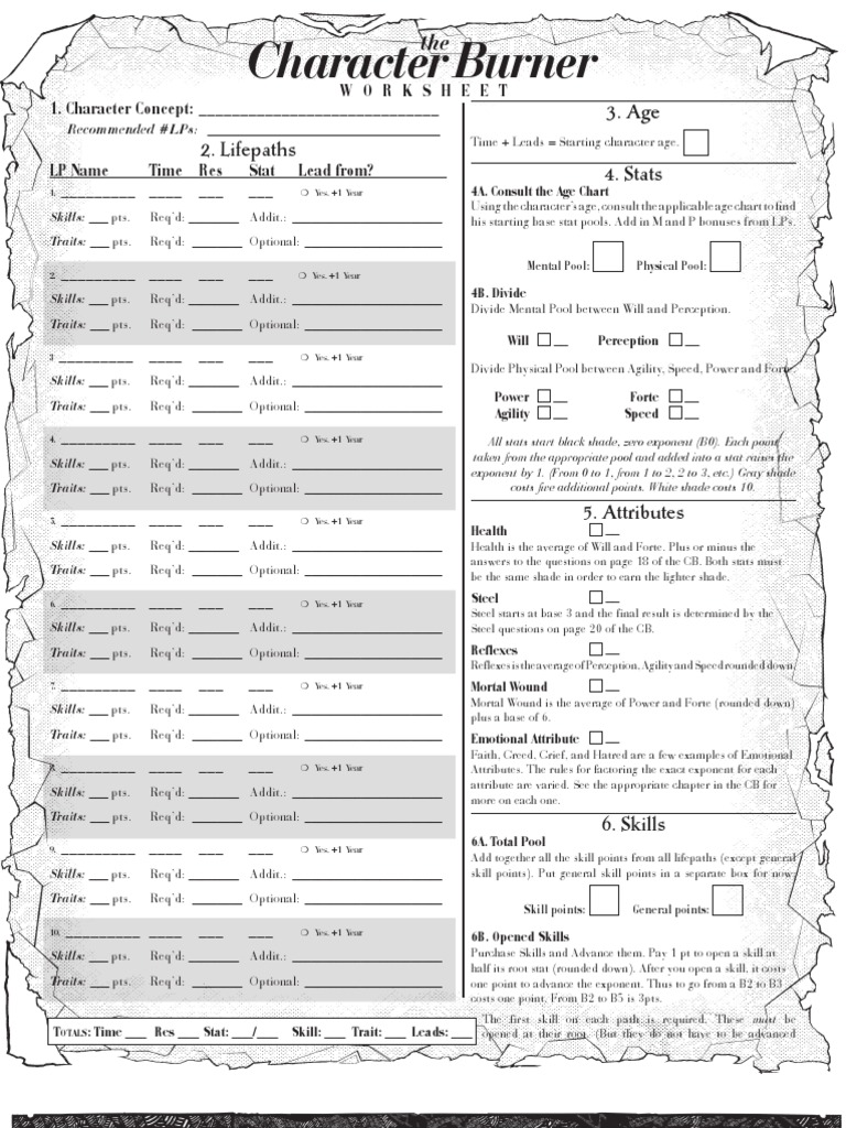 Character Burner Worksheet Pdf Behavioural Sciences