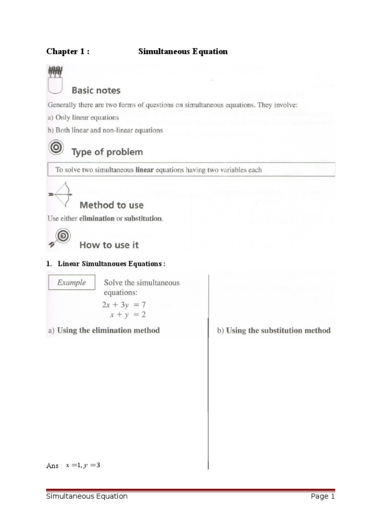 Solving Simultaneous Equations | PDF