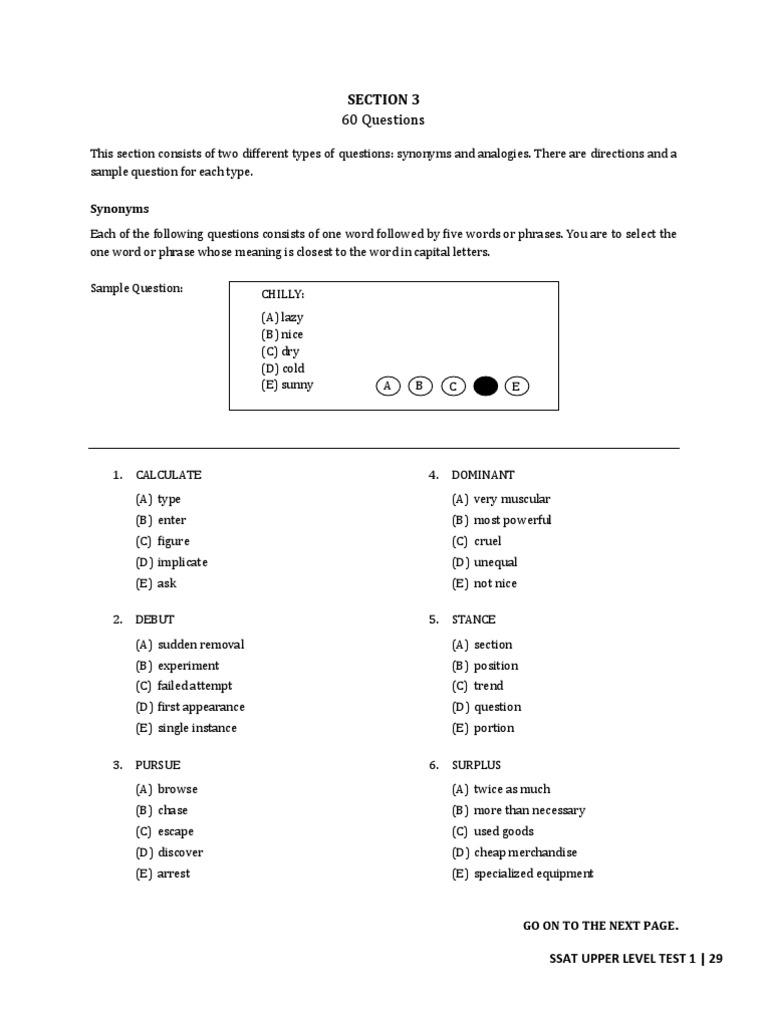 Ssat Upper Level Test Verbal Section PDF Nature