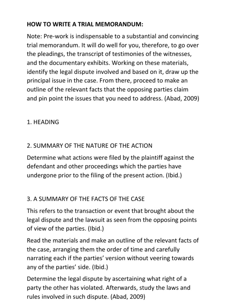 How To Write A Trial Memorandum | PDF | Memorandum | Question
